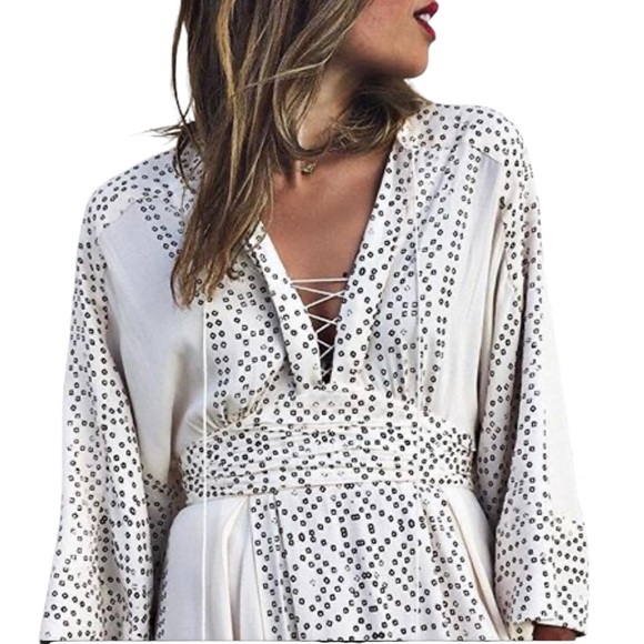 NWT Free People Kimono Maxi Dress in Pearl and Brown - Picture 11 of 16
